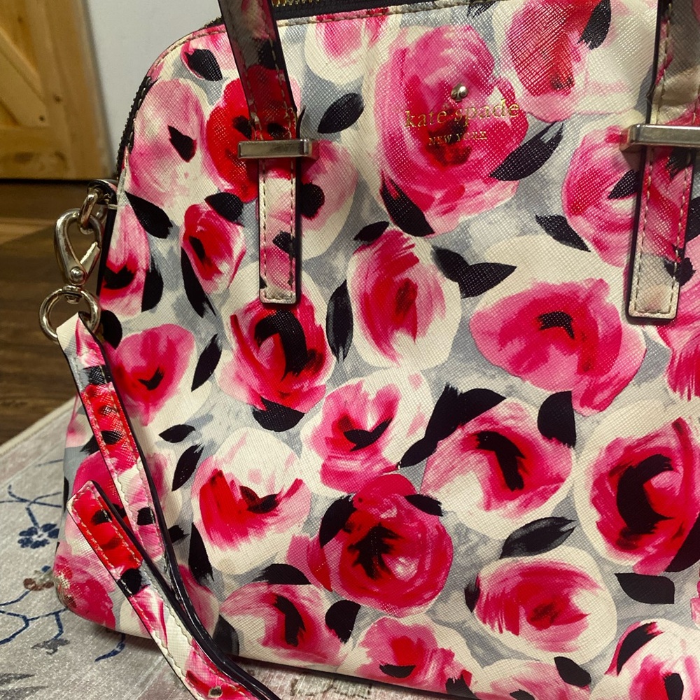 Kate Spade Cedar Street Maise Rose Print Satchel Saffiano Leather Floral (flaws) - Picture 16 of 16